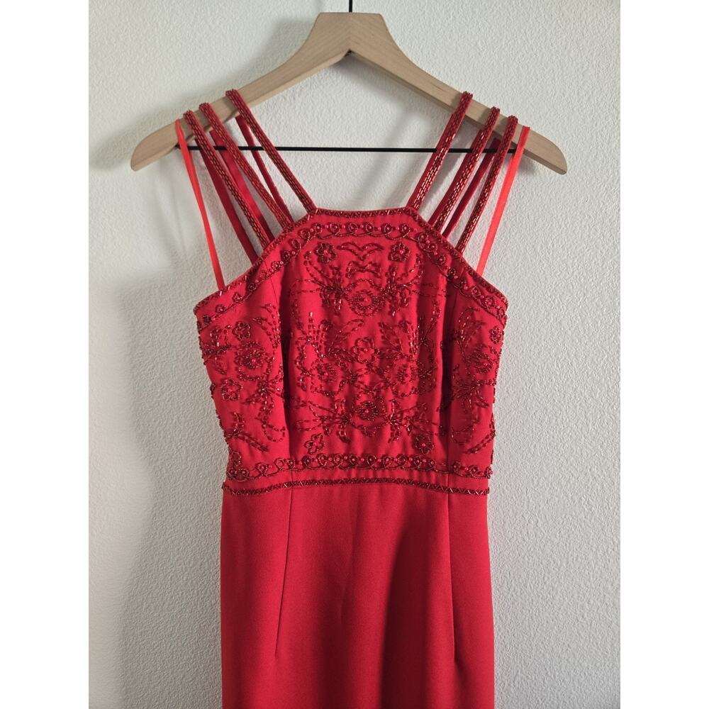 Vtg Y2k Pinky & Me Red Beaded Formal Evening Gown Prom Siren Pageant Glam Size 8 - Picture 6 of 12